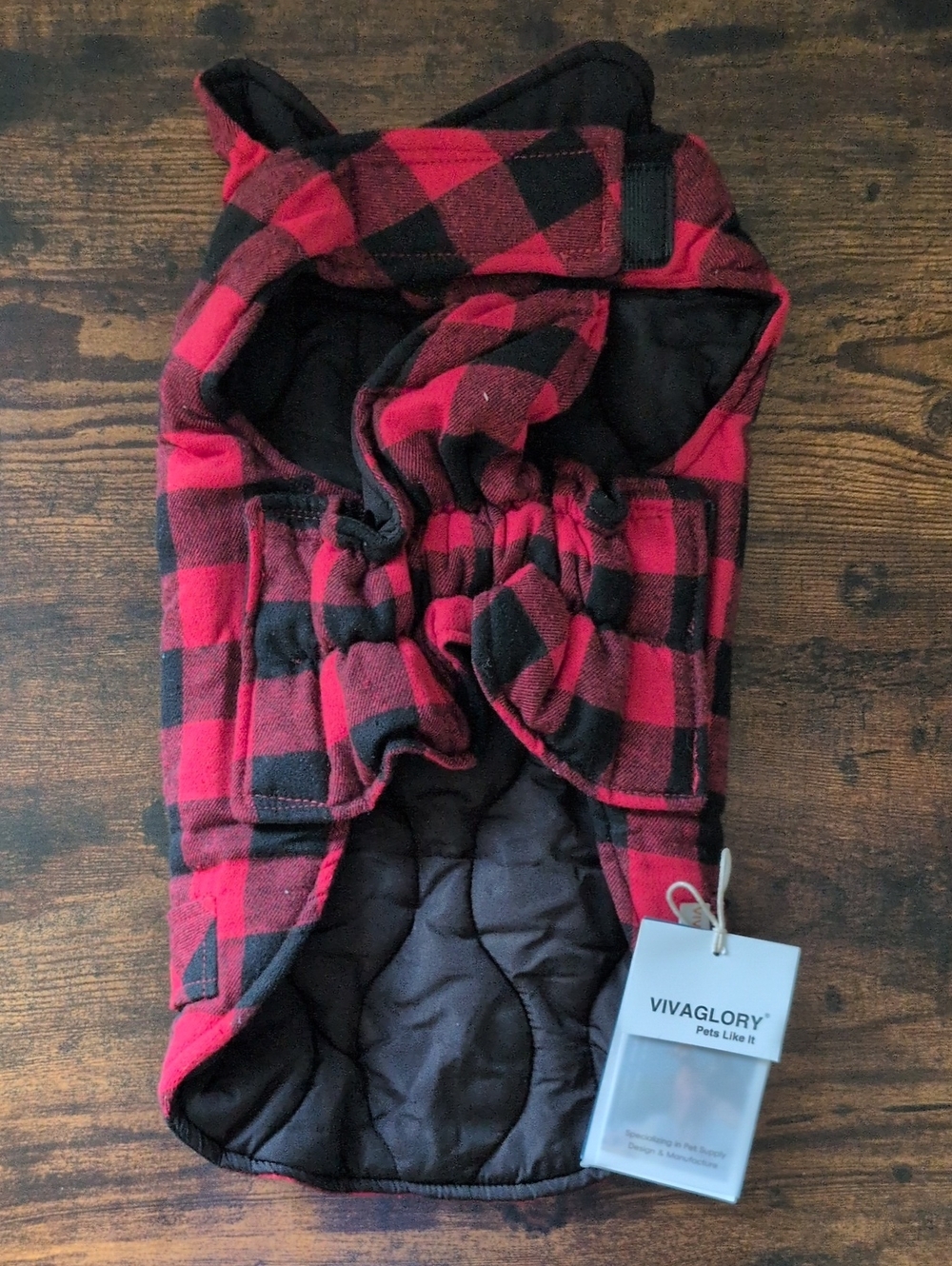 NWT VIVAGLORY Red & Black Plaid Quilted Dog Coat